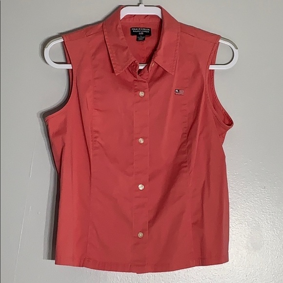 Vintage Polo Jeans Ralph Lauren pink Sleeveless Button top large - Picture 1 of 7